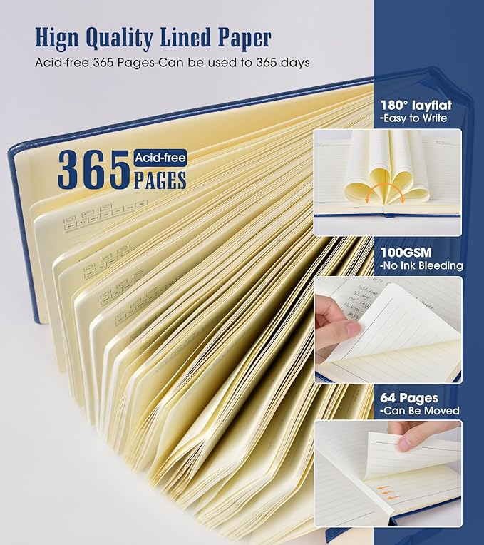 Lined Journal Notebook -365 Pages A5 Thick Journals Writing College Ruled Notebook,Hardcover Leather Journal,Daily Notebook Work,Note Taking,100Gsm Lined Paper( 5.75'' X 8.38'' Darkblue)