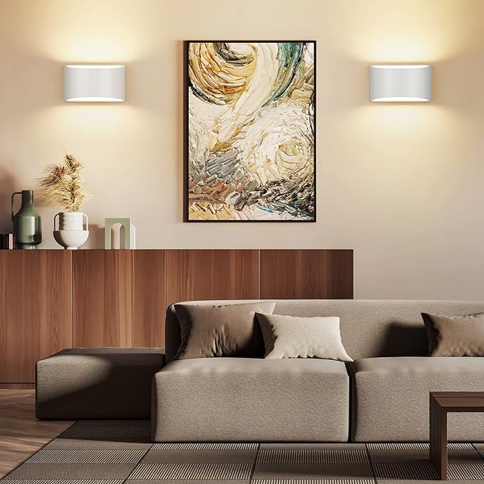 TRLIFE Dimmable Wall Sconces, 3000K/4000K/6000K Selectable Modern Wall Sconce 12W LED Aluminum Wall Mounted Light Set of 2 Hardwired Wall Lights for Bedroom Bedside Living Room Stairway (White, 2P)