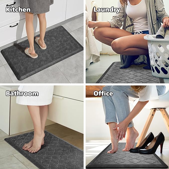 WISELIFE Kitchen Mat Cushioned Anti Fatigue Floor Mat,17.3"x39", Thick Non Slip Waterproof Kitchen Rugs and Mats,Heavy Duty Foam Standing Mat for Kitchen,Floor,Home,Office,Desk,Sink, Grey