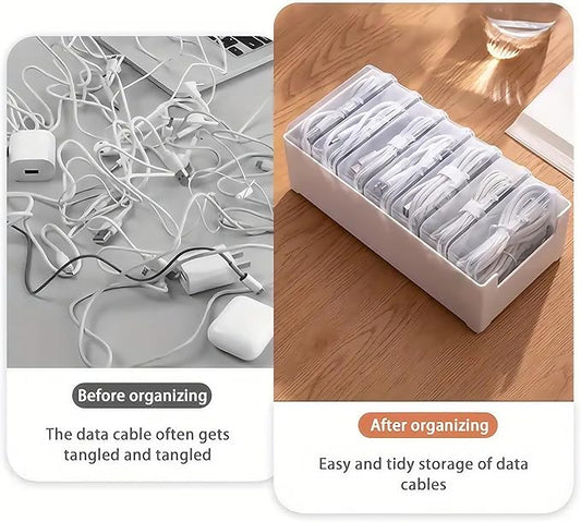 11 Box Cable Organizer Storage Box, Desktop Cable Management with Switch, Power Cord Organizer for Office,Home,Desk Accessories Storage Stationery Supplies and Accessories(Clear) (11 Box)