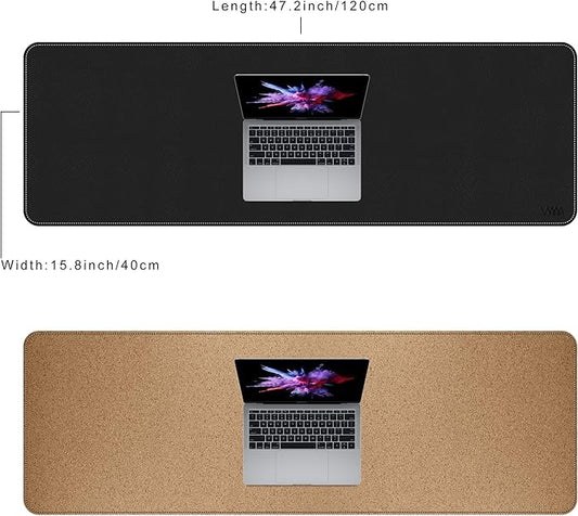 Vyaaa Cork & Leather Desk Mat, 47.2" x 15.7" Dual Sided Leather Desk Pad, Large Mouse Pad ,Waterproof Extra Large Desk Mat, Desk Mats on top of Desks for Home or Office (Black)