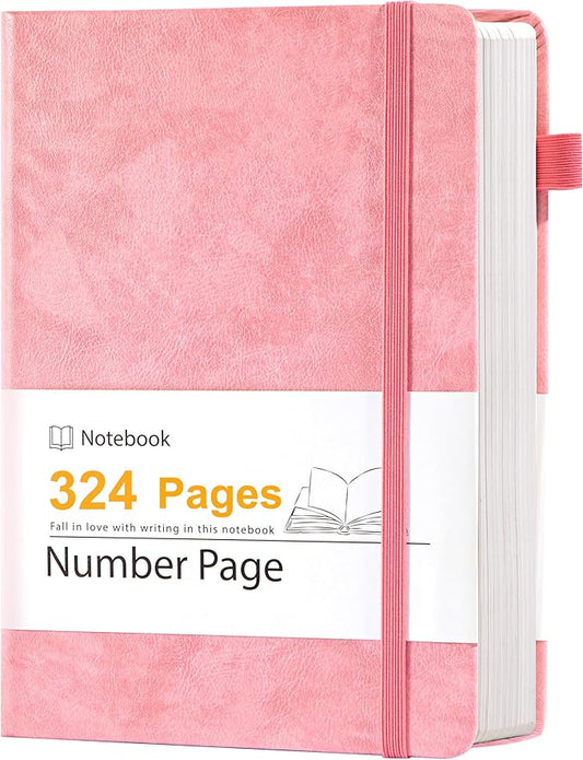 Yoment Journal for Women 324 Pages Pink Leather Journals for Writing A5 Hardcover Journaling Notebooks 100 GSM Thick College Ruled Notebooks for Work School, Pink