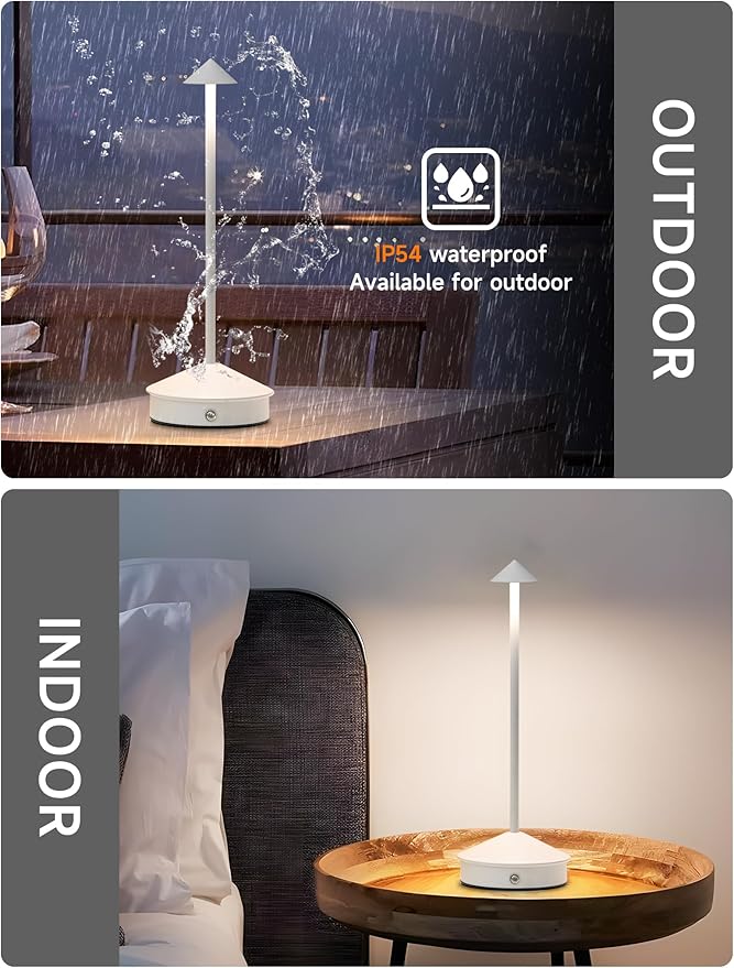 Table Lamps,LED Rechargeable Desk Lamp,Portable Modern USB Battery Operated Lights,Outdoor Waterproof Touch Dimmable,for Patio,Restaurant,Bar,Camping,Dining Home Set of 2 White