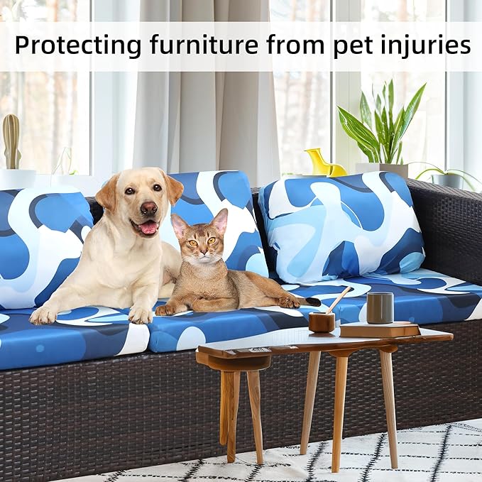 8Pcs Stretch Patio Cushion Covers,for Outdoor Couch Cushion Covers Replacement,Outdoor Sofa Covers Patio Slipcovers Couch Cover,Washable Furniture Cover (Pattern 2, Cover Only)