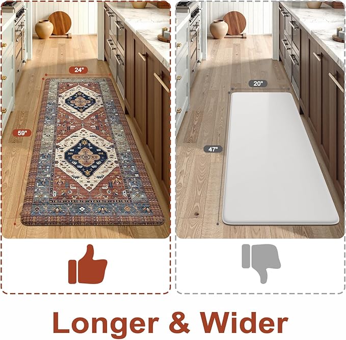 KIMODE Kitchen Mats Cushioned Anti Fatigue, Red Floral Kitchen Runner Rugs 24"x59", Boho Padded Kitchen Floor Mats Non Slip, Comfort Memory Foam Standing Mats for Laundry Office Sink Desk