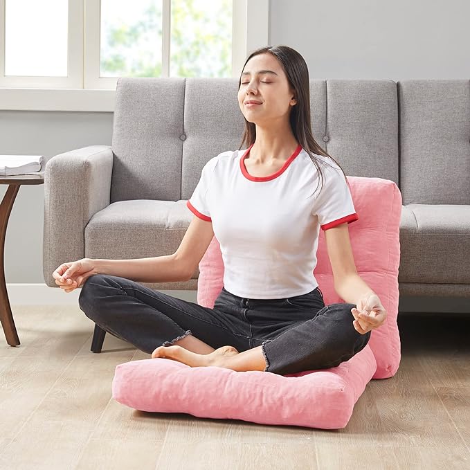 Meditation Floor Pillow Pink, Square Large Pillows Seating for Adults, Tufted Corduroy Cushion for Living Room Tatami, 22x22 Inch, 1 Count (Pack of 1)