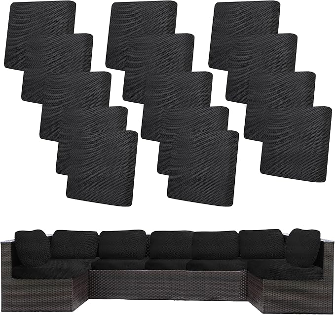 14Pcs Stretch Patio Cushion Covers,Outdoor Couch Covers Replacement,Outdoor Couch & Sofa Slipcovers,for Patio Furniture Cushion Covers,Washable Reusable Furniture Protector (Black,Cover Only)