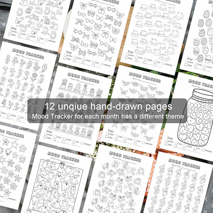 Premade Bullet Style Notebook with Undated Weekly & Monthly Planner, Dotted Journal with Pre-made Bullet Planner Stencils, Dot Grid Journaling with Habits & Mood Tracker, 12 Month Organization, A5