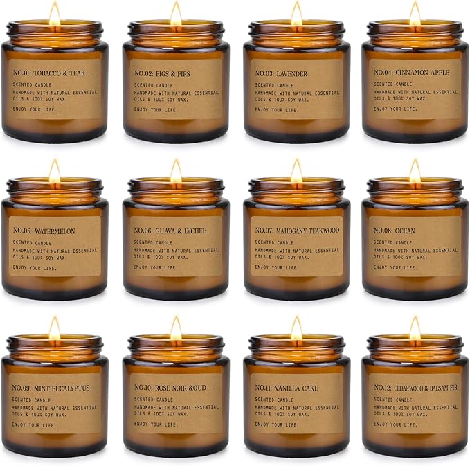 12 Pack Aromatherapy Candles for Home Scented, Aromatherapy Jar Candle Gifts for Women, Natural Soy Wax Amber Candle Set, Scented Candles Set for Birthday Valentine Birthday Day Present