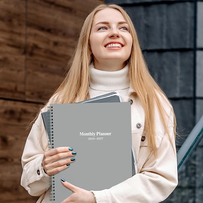 2026-2027 Monthly Planner/Calendar - 2 Year Planner 2026-2027, Monthly Tabs, 9’’ × 11’’, Jan 2026 - Dec 2027, Hard Cover, Inner Pocket - Grey