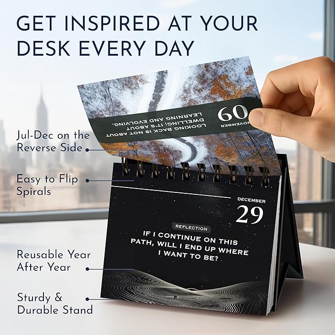 RYVE Motivational Quotes Desk Calendar – 366 Daily Reflections for Personal Growth – Office Accessories and Gifts for Men, Mindfulness Flip Calendar, Inspirational Desk Quote