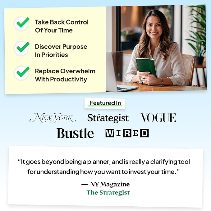 Roterunner Purpose Planner Notebook A5 5.8”x8.3” Undated 2025 Daily Weekly and Monthly Productivity Goal Setting Tool for Work Home ADHD Planner for Adults Self Care Journal (Purple Softcover)