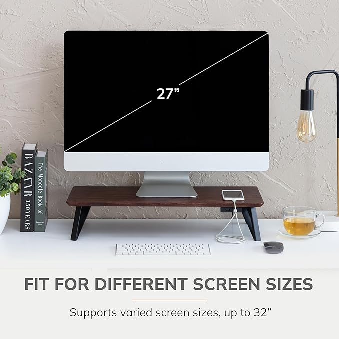 Anji Mountain Monitor Stand - Desktop Organizer & Laptop Riser, Ergonomic Monitor Riser, Space-Saving Monitor Stand for Desk, Durable Construction, Easy Assembly, Ideal for Home & Office,Walnut