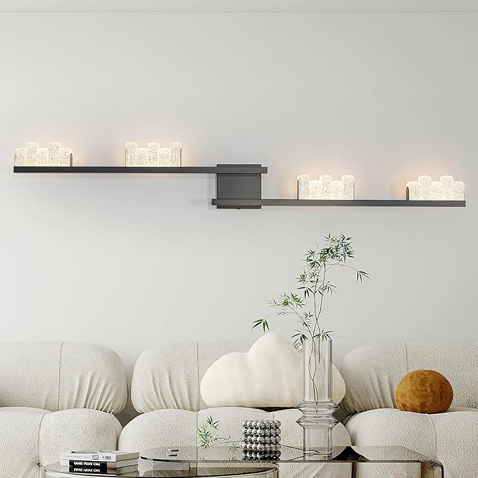 Qcyuui Modern Wall Sconces 47.2inch Dimmable LED Wall Lights 3000K Acrylic Wall Lighting Indoor Long Linear Wall Lamps for Living Room Bedroom Hallway, Black,36W