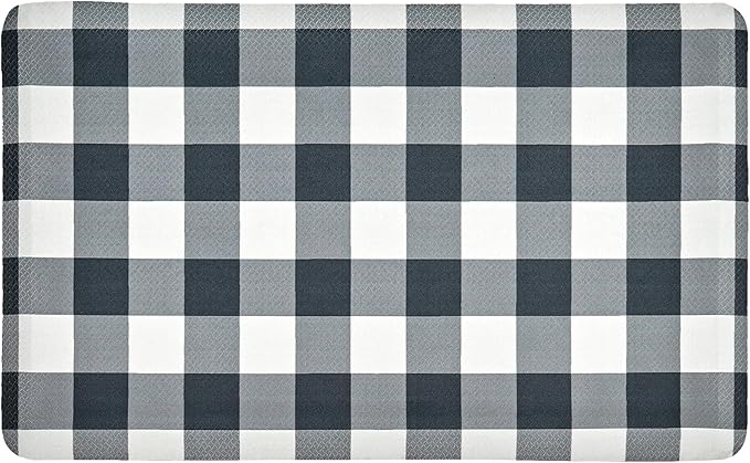 Anti Fatigue Kitchen Rugs Farmhouse Kitchen Mats for Floor,Cushioned Non-Slip Waterproof Ergonomic Comfort Rug Standing Mat for Kitchen,Floor,Home,Office,Sink,Laundry,Plaid Black,17.3"x 28"