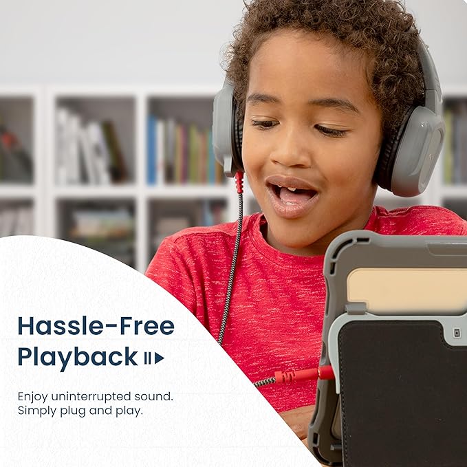 Brenthaven Wired Headphones with Mic | USB C On-Ear Rugged 2 Adjustable Headphones with Long Tangle Free Cord - Lightweight Durable & Drop Tested School Supplies for Kids & K-12 Students - Gray