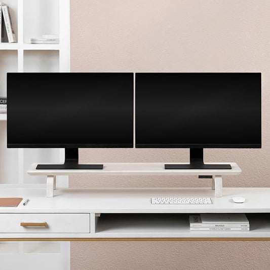 Anji Mountain Monitor Stand - Desktop Organizer & Laptop Riser, Ergonomic Monitor Riser, Space-Saving Monitor Stand for Desk, Durable Construction, Easy Assembly, Ideal for Home & Office,White Wash