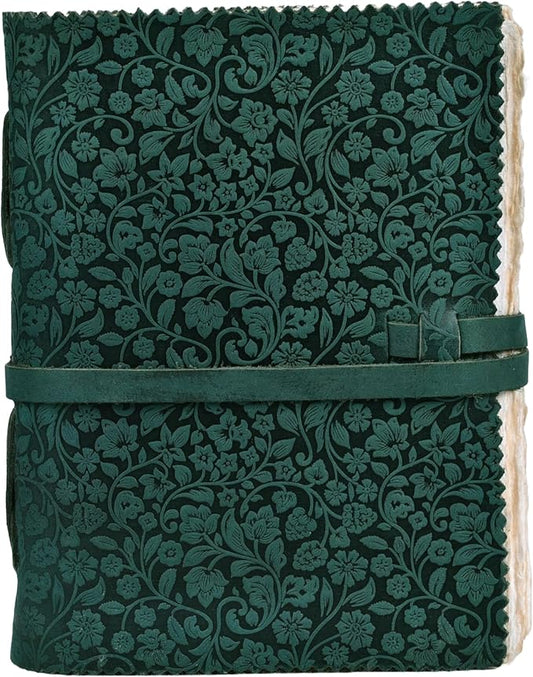 LEATHER VILLAGE Leather Bound Floral Embossed Journal for Women Men - 200 Pages, 13X8 Inches, Turquoise - Book of Shadows, Vintage Blank Paper Travel Diary, Notebook for Writing, Drawing, Sketchbook