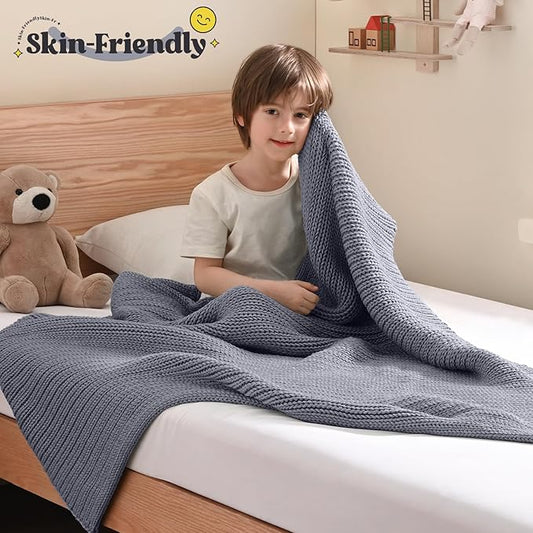 Guohaoi Knitted Weighted Blanket Kids (Light Grey 50"x60" 5lbs) No Beads Cooling Heavy Blanket, Home Decor Breathable Chunky Knit Throw Blanket for All-Season Use