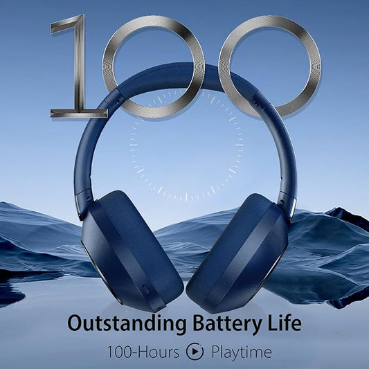 Active Noise Cancelling Headphones, 100H Playtime Headphones Wireless Bluetooth, Bluetooth Headphone with Microphone, Over- Ear Wireless Headphone with Deep Bass for Travel (Blue)
