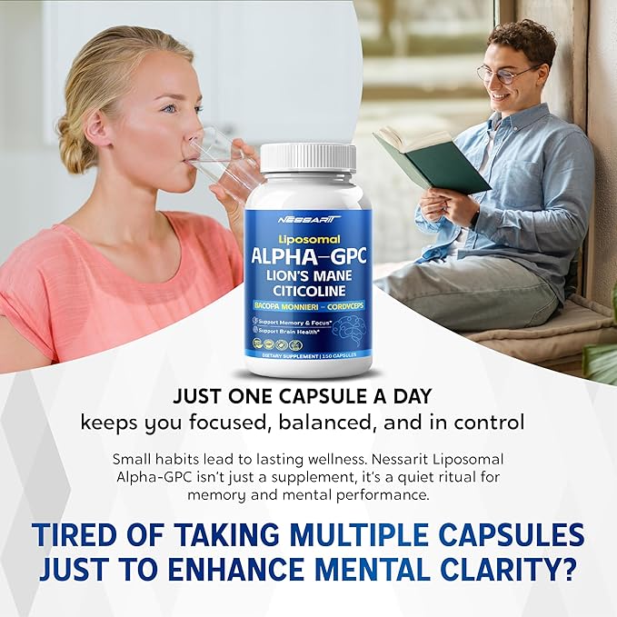 Liposomal Alpha-GPC, Lion’s Mane, Citicoline, Bacopa Monnieri & Cordyceps – Support Memory, Focus & Brain Health – 150 Capsules – Made in USA*