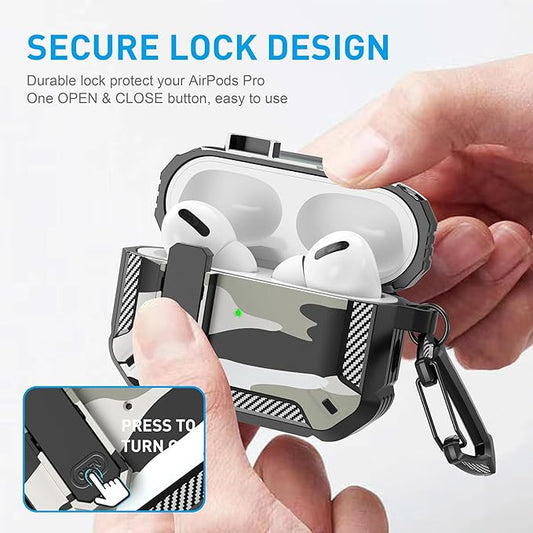 Maxjoy AirPods Pro 2nd/1st Generation Case Cover with Lock, AirPods Pro 2 Protective Case with Keychain Compatible with Apple AirPod Pro2 2023 USB C Cable 2022 Lightning Cable/ Pro1 2019, White Camo