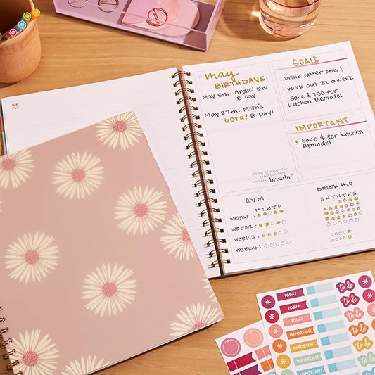 Inspired by Erin Condren Large Undated Planner, 12-Month Customizable Weekly and Monthly Layout, 9" x 11" Size, Premium 100gsm Paper, Includes Stickers and Pocket Folder