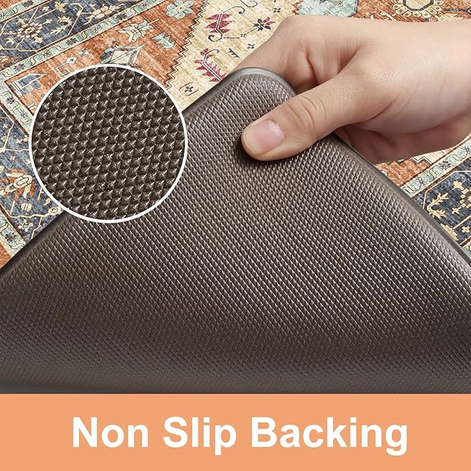 KIMODE Anti Fatigue Kitchen Mats 20"x39", Boho Vintage Kitchen Floor Mats Non Slip, Waterproof Kitchen Mats for Floor, Farmhouse Comfort Standing Mats for Laundry, Office, Sink, Desk Orange