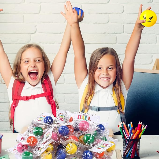 Meooeck 50 Pack Back to School Gifts for Students Smile Face Stress Balls Funny Stress Balls Foam Relief Toy with Bag and Greeting Card First Day of School Gift Classroom Prize Party Favor(Multicolor)