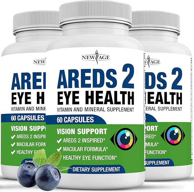 NEW AGE AREDS 2 Eye Vitamins - Lutein, Zeaxanthin, Bilberry, Astaxanthin Mineral Vision Supplement - 180 Count