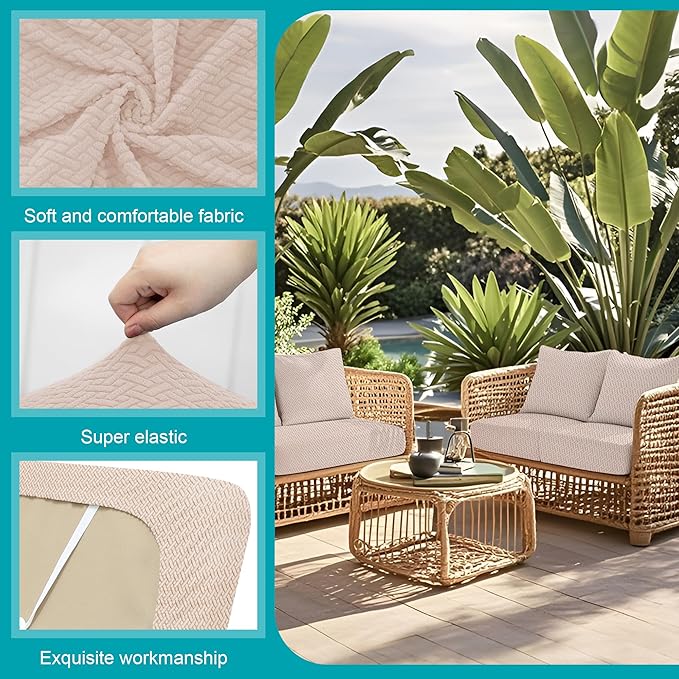 14Pcs Stretch Patio Cushion Covers,Outdoor Couch Covers Replacement,Outdoor Couch & Sofa Slipcovers,for Patio Furniture Cushion Covers,Washable Reusable Furniture Protector (Beige,Cover Only)