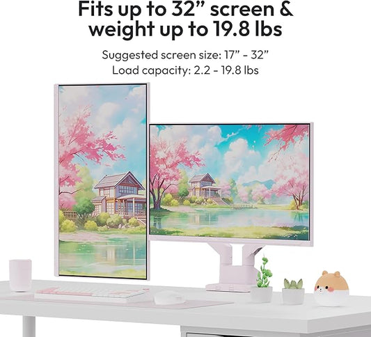 Pixio PS1D Wave Pink Dual Monitor Arm Stand Desk Mount - Fits up to 32 inches Monitors and up to 19.8lbs. VESA Compatibility and Integrated Cable Management