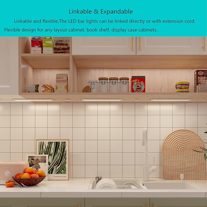 Smart Under Cabinet Lighting Strip Lights White & Color Changing Dimmable Work with Alexa Google Smart Thing Phone App, RGB Multi Colored Lamp for Kitchen Counter Light Fixture (6 Lights Bar Kit)