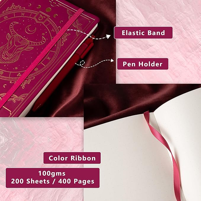 TIEFOSSI Constellations Dotted Journal Notebook-A5 Writing journals with 100gsm 400pages Paper, Hardcover Bullet Organizers Notebook for Women, Men, Teens (Taurus)