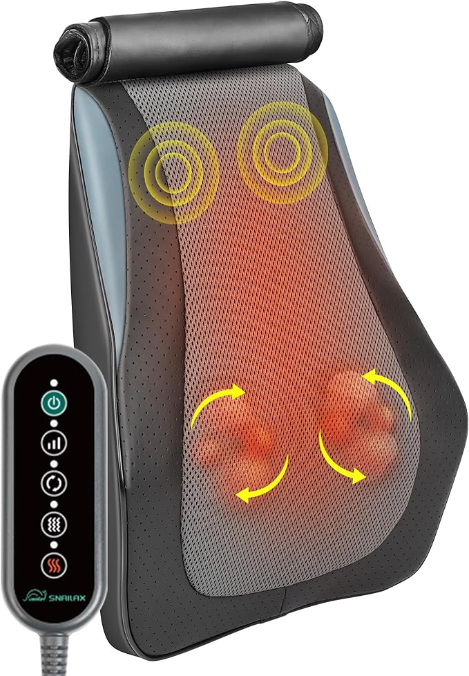 Snailax Back Massager for Back Pain Deep Tissue, Shiatsu Lower Back Neck Massager with Heat, 3D Kneading Massage Pillow for Neck Shoulder