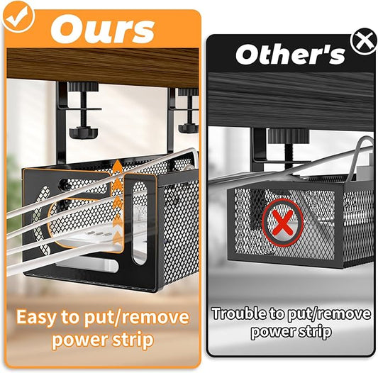 Under Desk Cable Management Tray, 15.7'' No Drill Steel Desk Cable Organizers, Wire Management Tray Cable Management Rack (2 Packs-Black)