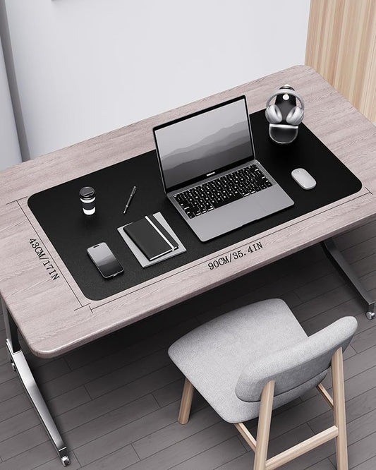 YSAGi Double-Sided Desk Pad, 35.4"x17"Leather Desk Mat, Eco Cork Desk Pad Protector,Large Mouse Pad,Waterproof Desk Blotter for Office/Home(Black)