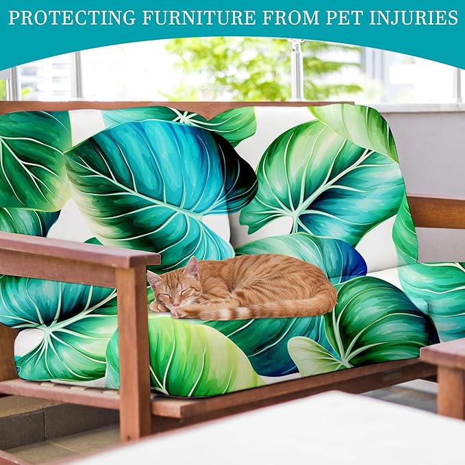 12 Pcs Stretch Patio Cushion Covers,Outdoor Couch Covers Replacement,Outdoor Couch & Sofa Slipcovers,for Patio Furniture Cushion Covers,Washable Reusable Furniture Protector (Green Leaf,Cover Only)