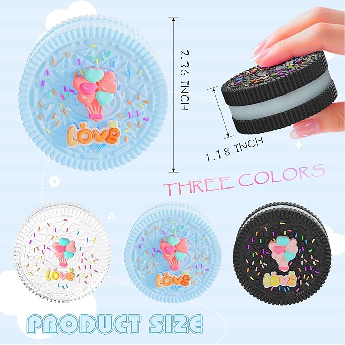 3 Packs Cookie Squishy Fidget Toy Set, Cute Silicone Sticky Taba Squishy, Squeeze Toys for Stress Relief and Anxiety Relaxing, Decompression Toys, Gifts for Kids/Adult, Black Clear Blue