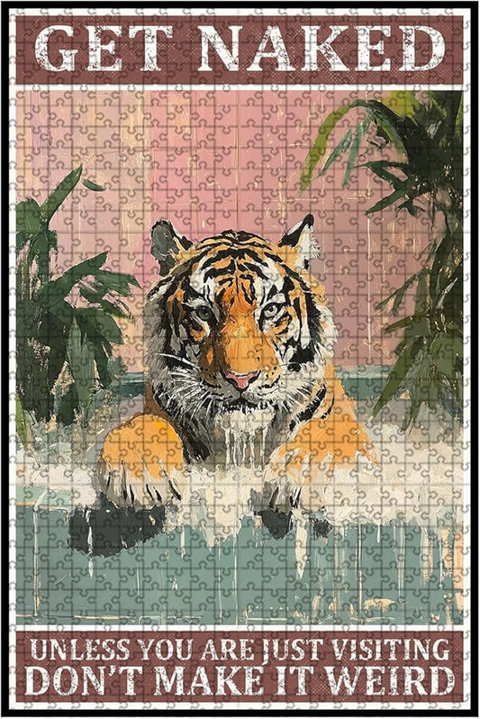 1000 Piece Wooden Tiger Jigsaw Puzzle Take Shower Bathtub Adults & Kids Difficult Brain Teaser for Focus Training & Quiet Family Time 29.5x19.7 Inch