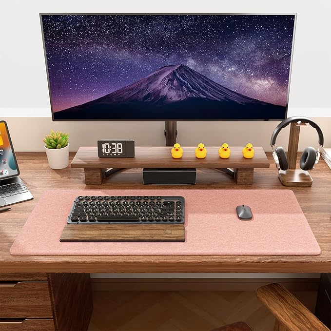 Auhoahsil Felt Desk Mat, Minimalist Large Mouse Pad XL 31.5 x 11.8 in, Desk Matt for Desktop, Keyboard, Laptop, Computer, Office, Work from Home, Gaming, Light Pink