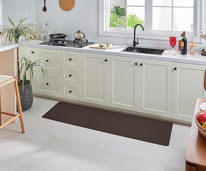 Anti Fatigue Kitchen Rugs Kitchen Mats for Floor,Cushioned Non-Slip Waterproof Ergonomic Comfort Rug Standing Mat for Kitchen,Doing Dishes,Floor,Home,Office,Sink,Laundry,Brown,17.3"x60"