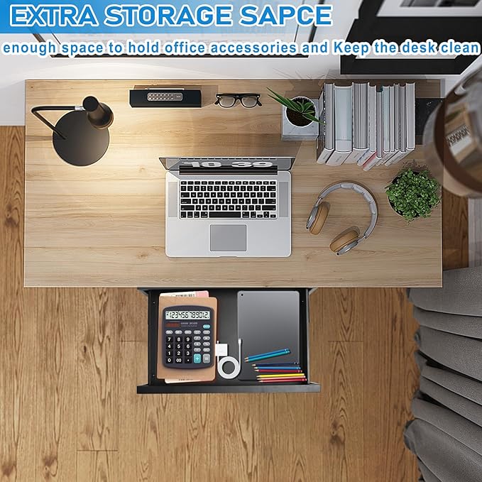 POPMOON 18 Inch Under Desk Drawer,Adjustable Height,Under Desk Drawer Slide Out for Office & Home, Metal Storage Drawer with Cable Management,Matte Black