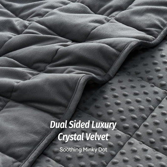 Wemore Minky Dot Weighted Blanket for Adults Queen Size 20 lb, Soft Heavy Blanket for Stress Relief and Sleep Promotion, Breathable Blanket for All-Season with Glass Beads, Dark Grey 60 x 80 inches
