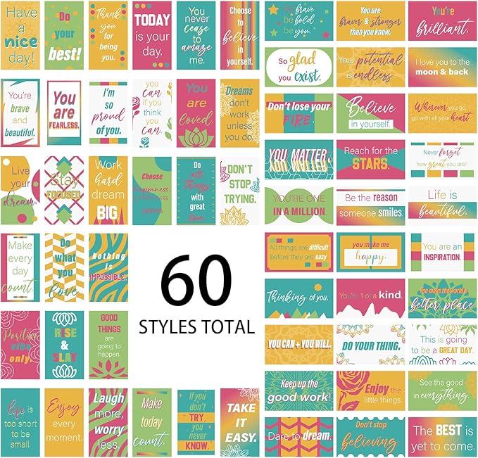 Jinei 300 Inspirational Affirmation Cards Positive Motivational Cards Small Mini Encouragement Quotes for Women Church End of the Year Teacher Gifts(Line Flower)