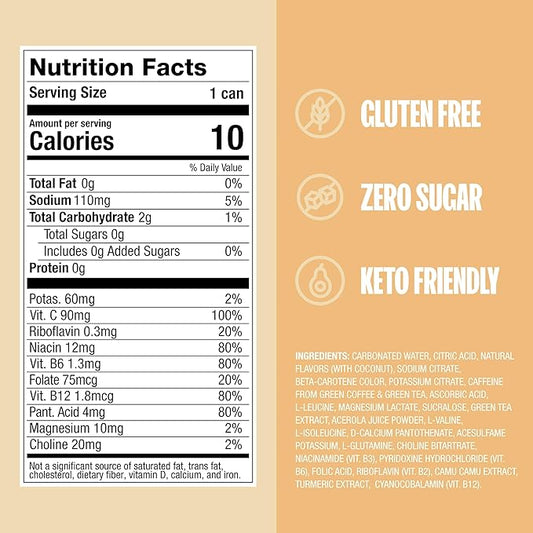 ZOA Zero Sugar Energy Drinks, Pineapple Coconut - Sugar Free with Electrolytes, Healthy Vitamin C, Amino Acids, Essential B-Vitamins, and Caffeine from Green Tea - 12 Fl Oz (12-Pack)