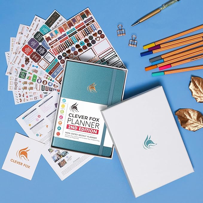 Clever Fox Planner 2nd Edition – Colorful Weekly & Monthly Goal Planner, Time Management & Productivity Organizer, Undated, A5 (Aquamarine)