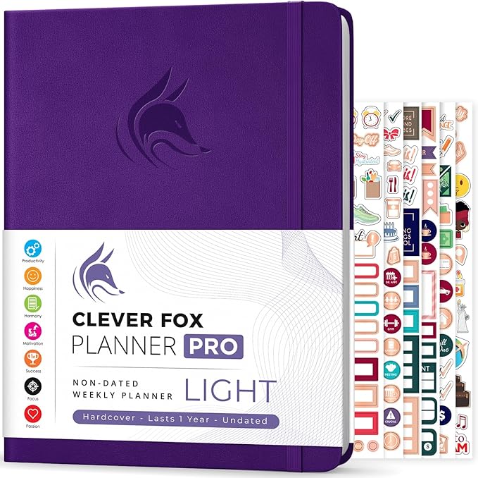 Clever Fox Planner PRO Light – Weekly & Monthly Life Planner to Increase Productivity, Time Management and Hit Your Goals, 8.5x11″ (Purple)