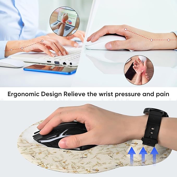 RICHEN Ergonomic Mouse Pad with Wrist Support,Non-Slip Rubber Base for Computer Laptop & Mac,Lightweight Rest for Home,Office & Travel (Branches Birds)