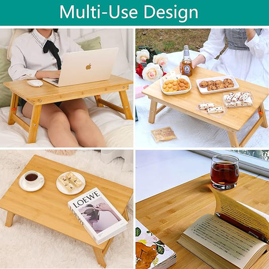 Lap Desk for Bed, COIWAI Bamboo Bed Table tary, Laptop Desk Table, Foldable Floor Tray Bed Desk,Adjustable Height, Portable Foldable Picnic Desk,Serving Breakfast Tea Coffee in Bed Couch Floor
